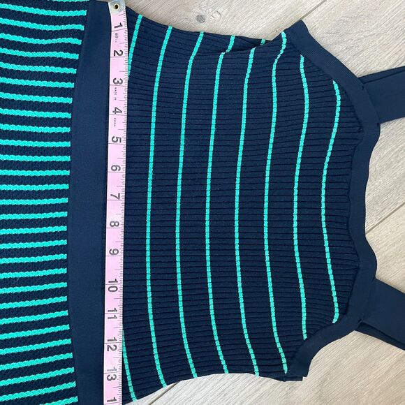 Banana Republic SQUARE-NECK KNIT MIDI DRESS in Navy & Emerald Green Stripe - Picture 9 of 9